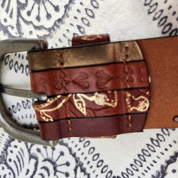 Fossil Leather Belt Embossed Studded Braided Country CowGirl Size Small - Picture 5 of 10